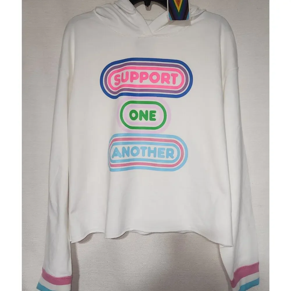 Pride Adult 'Support One Another' Cropped Hooded Sweatshirt women's Large